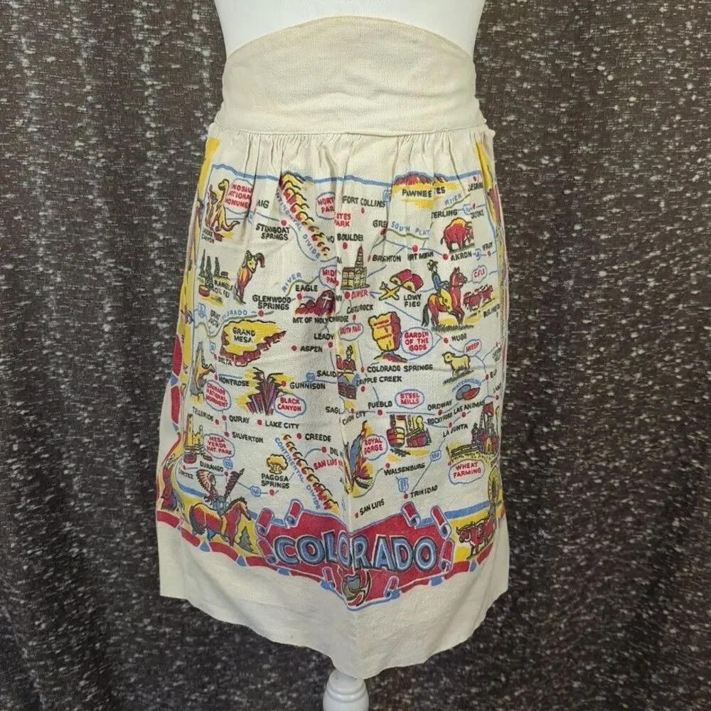Vintage 40s/50s Colorado‎ State Landmarks Souvenir Travel Kitchen Apron